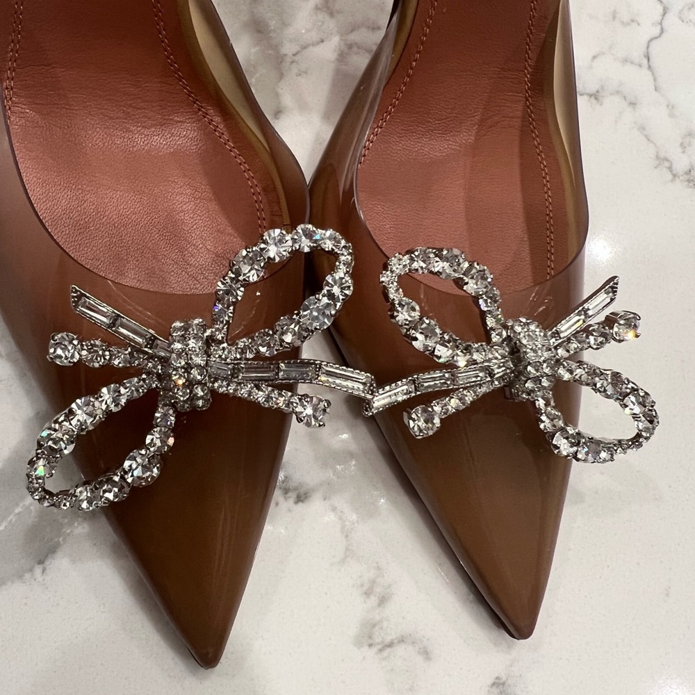 Amina Muaddi Brown Heels with Silver Embellishments - Picture 3 of 15